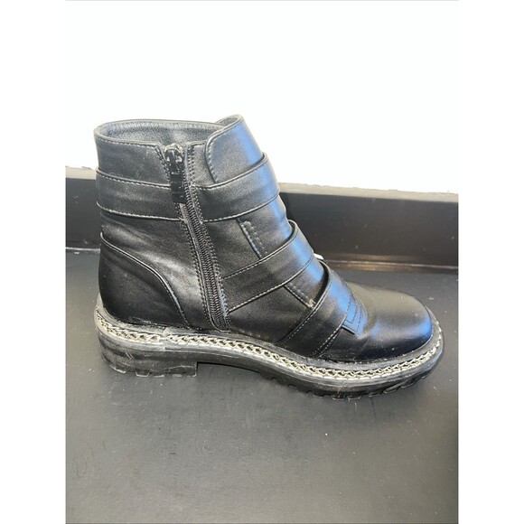 Retro Y2K 90’s Vintage Black Combat boots Grunge Goth Biker Lug Sole Women ‘s 7 - Picture 3 of 8